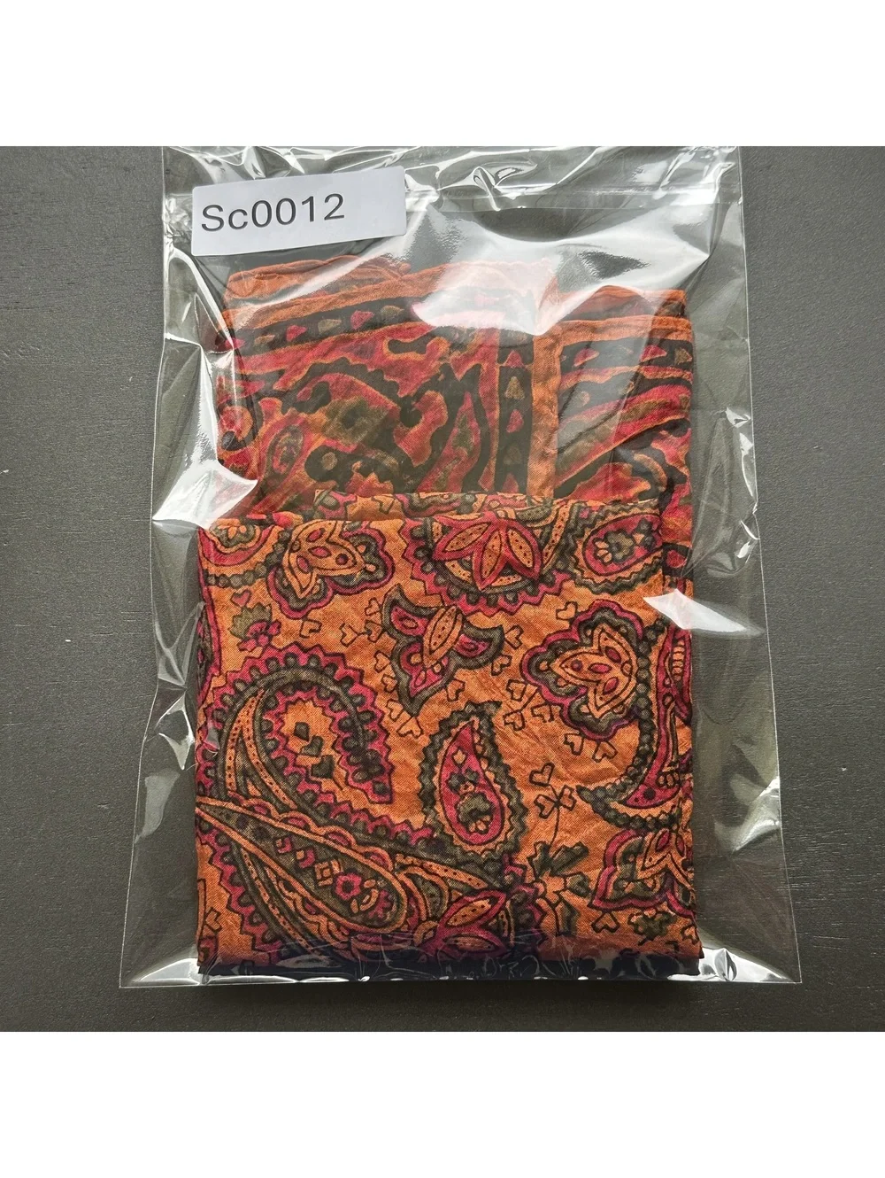 Vintage Paisley Patterned Silk Square Scarf with Orange and Red Tones